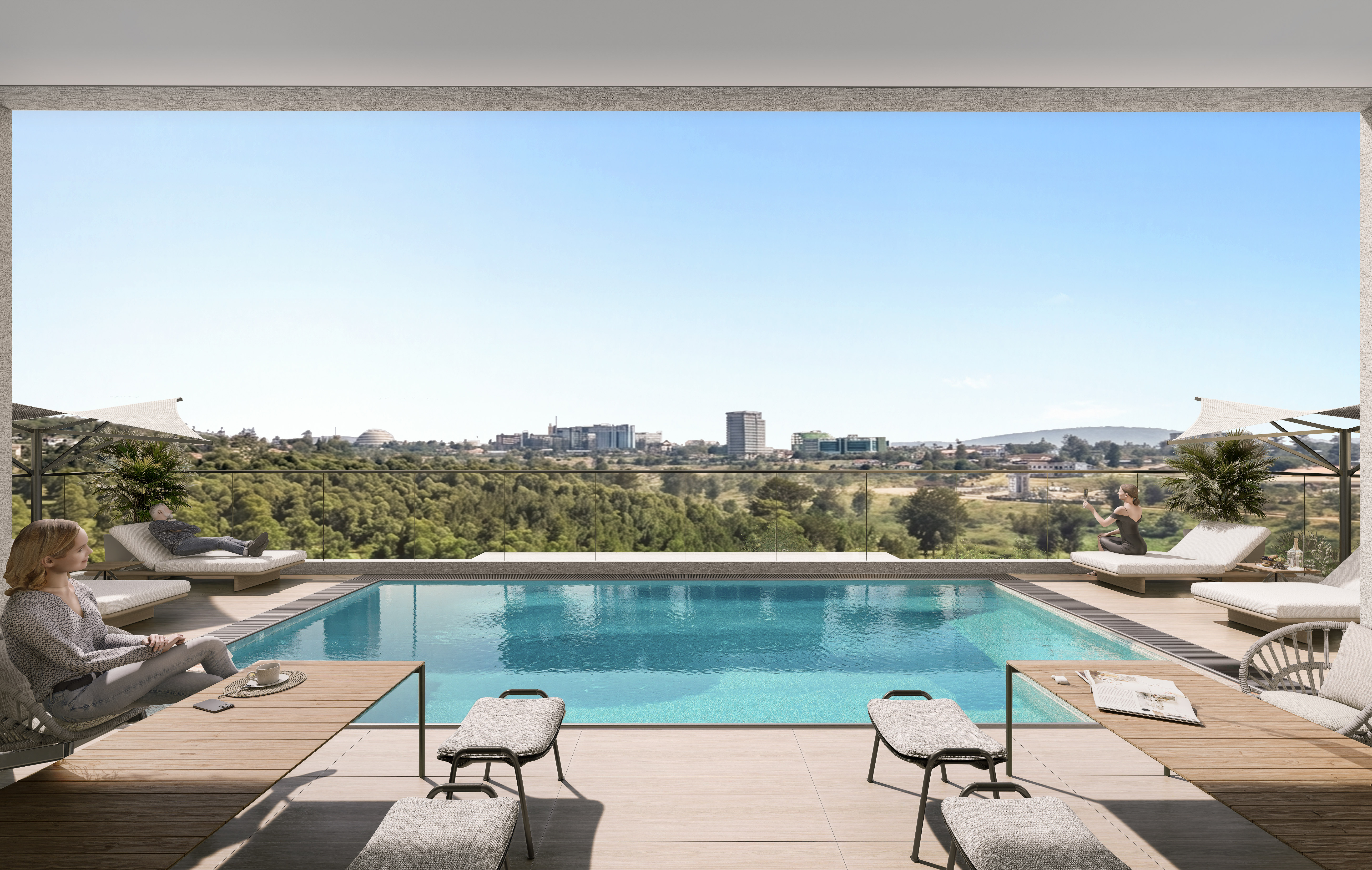 Golf view rooftop pool overlooking the city