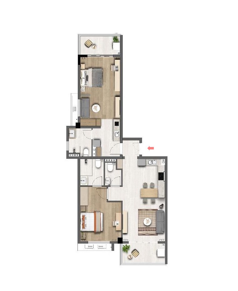 2-Bedroom layout floor plan